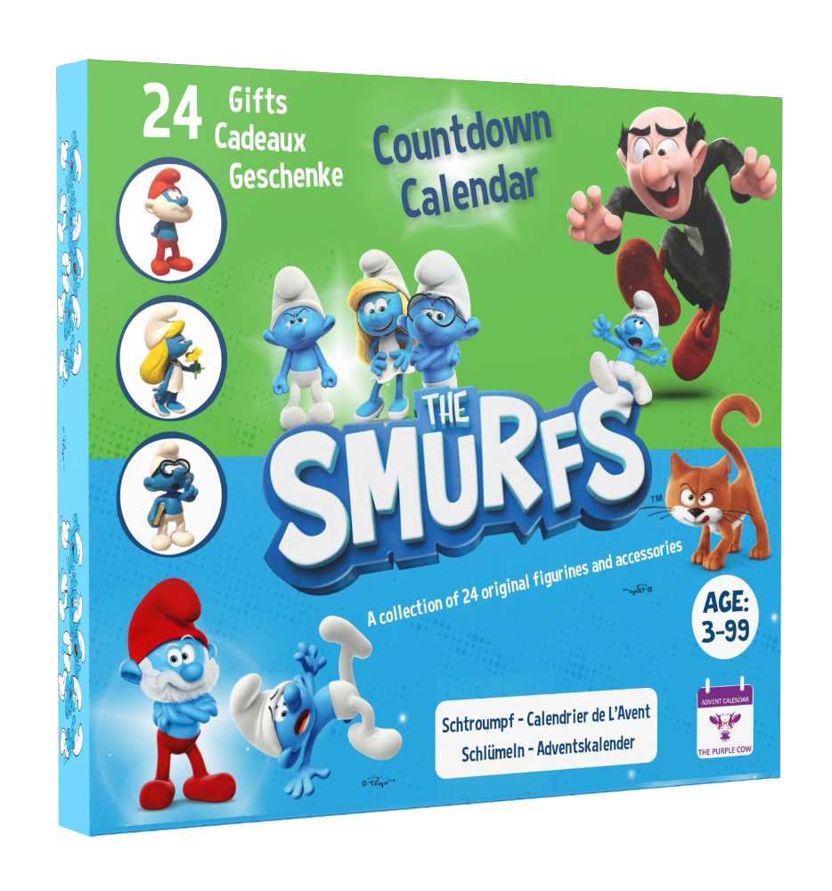 Adventskalender 2025 Der originale SCHLÜMPFE -Adventskalender. Cartoon-Sammelspielzeug für Jungen und Mädchen, 12 Figuren + 12 SMURFY-Geschenke! Ab 3 Jahren. 24 Stück